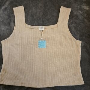 Hayden Tan Ribbed Square Neck Tank Top
